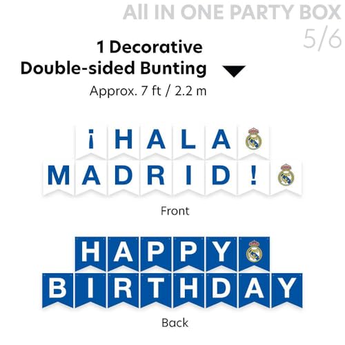 Real Madrid Soccer Team Party Supply Set - 77 Pieces for 6 Fans, White, Birthday & Match Day Decorations
