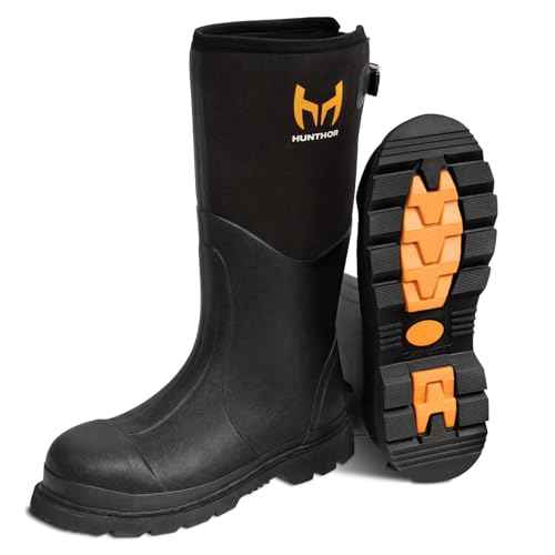 Rubber Work Boots, Puncture-Proof with Steel Toe & Shank, Waterproof Insulated 6mm Neoprene Hunting Boots for Farming, Construction, Gardening, Fishing, Outdoor Work (Size 6-14)