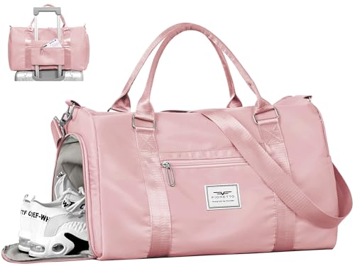 Women's Pink Gym Tote Duffle Bag with Wet Pocket & Shoe Compartment - Travel & Workout