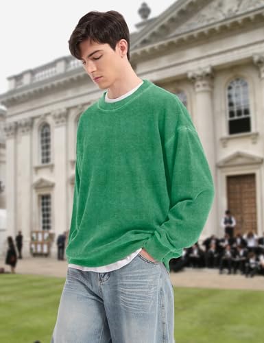 Emerald Acid Wash Sweatshirt Women Oversized Waffle Crewneck - Small