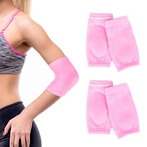 2 Pairs/4 Pcs Elbow Moisturizing Sleeve, Elastic Gel Elbow Pads for Women, Soft Sleeve Elbows Protector for Spa Moisturizing Dry Cracked Skin Care (Pink)