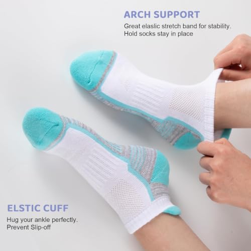 Heatuff 7 Pairs Cotton Ankle Socks for Women Running Athletic Cushioned Low Cut Sports Socks - White, Size 7 Pairs