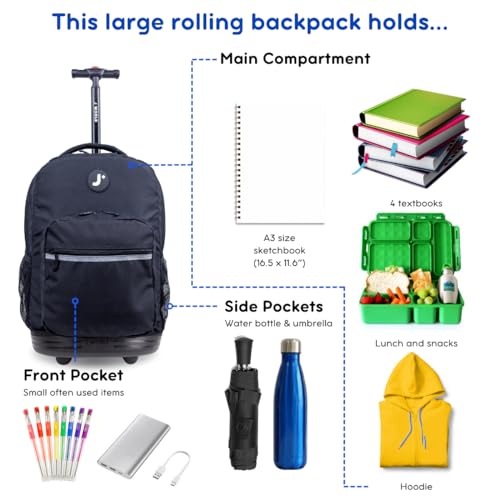 J World New York Sunrise Rolling Backpack, Black, One Size