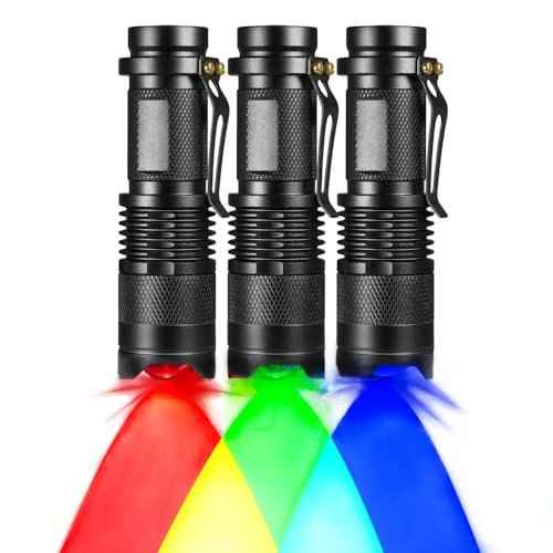 3 Pack Multi-Colored Light Flashlight Set: Red, Green, Blue LED Flashlights for Night Activities, Optical Effects