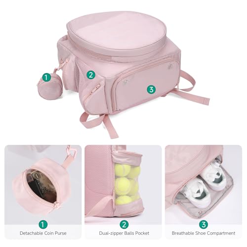 Pink Tennis Bag for Women – Holds 2 Rackets, Water Bottle & Accessories