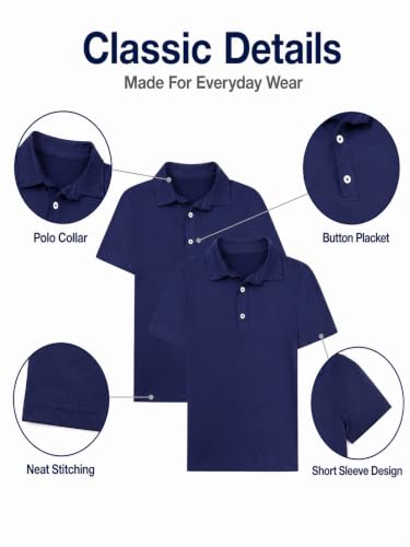 10 Years Navy Performance Polo Shirts for Boys - Pack of 2 School Uniforms