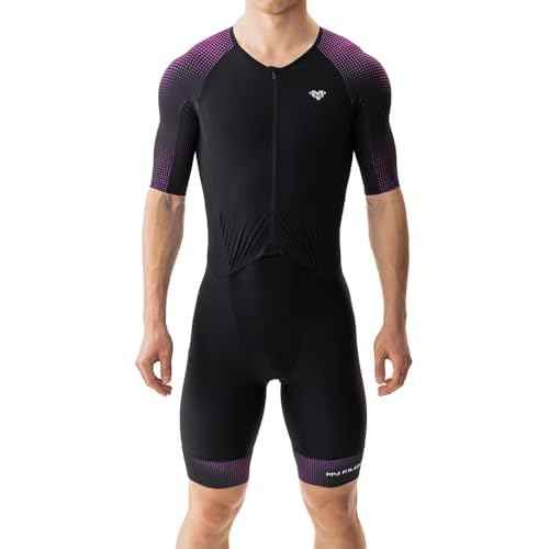 MY KILOMETRE Men¡¯s Triathlon Suits Short Sleeve Tri Suit Racing Triathlon Suit ? Quick Dry, Padded, Zipper Pocket