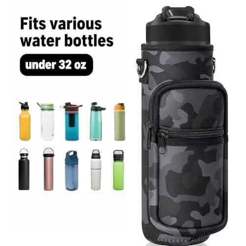 Water Bottle Carrier Bag, 25oz 32oz Crossbody Water Bottle Holder with Adjustable Shoulder Strap, Sling Bag Sleeve Pouch Holder with Phone Pocket and Small Pocket for Walking Hiking Camping Gym