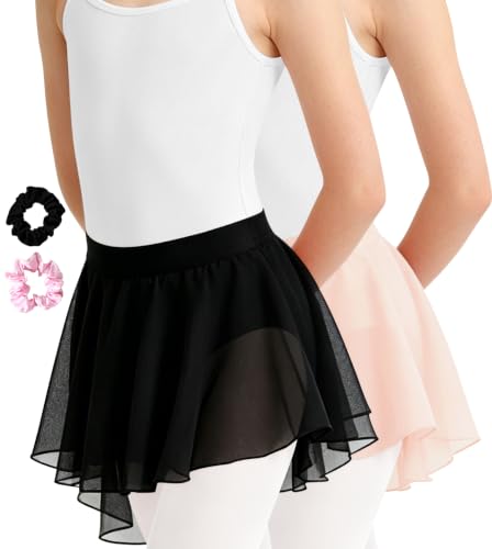 Girls Ballet Skirt Toddler Chiffon Dance Skirt - 4-6 Years, Black & Pink