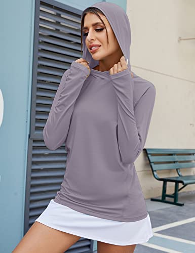 Women's UPF 50+ Sun Protection Hoodie Long Sleeve Hiking Shirt - Medium Gray Purple