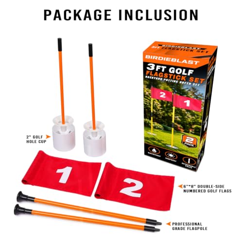 Mini Golf Flagstick Set with Double-Sided Number Flags 3Ft Orange for Yard Practice - 2 Pack Variation of ORANGE