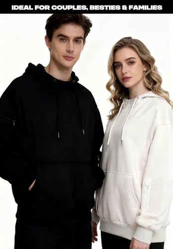 Unisex Travel Hoodie with Eye Mask - Large Black Fleece Sweatshirt for Fall Winter