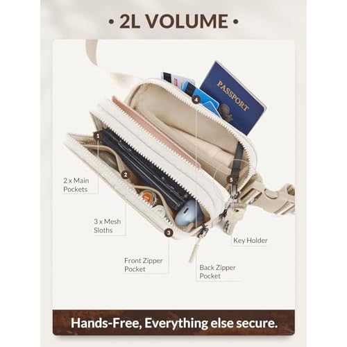 BALEAF Belt Bag Women Fanny Packs Crossbody Fashion Waist Pack Water Resistant Adjustable Strap 2L Off White