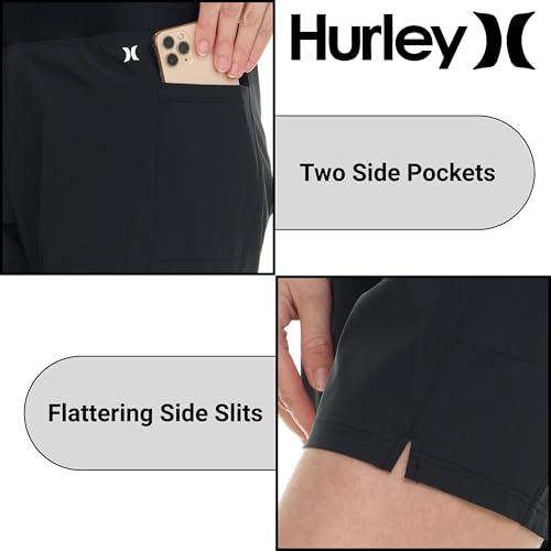 Hurley Women's 5-Inch Inseam High-Waisted Quick Dry Board Shorts with Pockets - Black