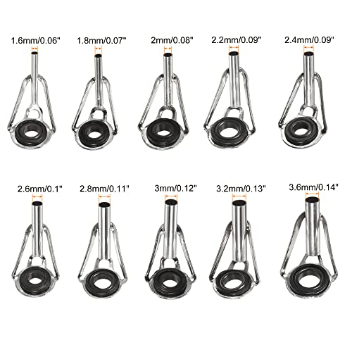 10-Pack Fishing Rod Tips Repair Kit with Iron Ring Guides for Saltwater & Freshwater