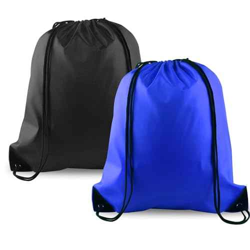 KUUQA 2 Pcs Drawstring Backpack Bags Bulk Sports Cinch Sack String Backpack Storage Bags for Gym Traveling£¨Black, Blue£©