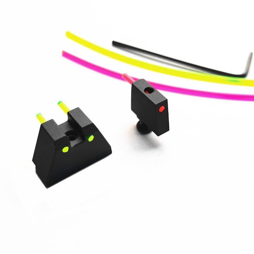 Fiber Optic Sight Set for Glock G17 19 20 26 42 43 45 48, 1.5mm, Increase Height 10.2mm Front and Rear Base, Aluminum