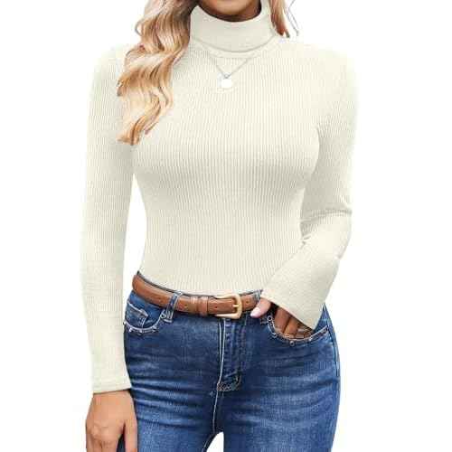 Ekouaer Women's Turtleneck Tops Ribbed Pullover Sweater Long Sleeves Shirts Midweight Thermal Underwear Blouse