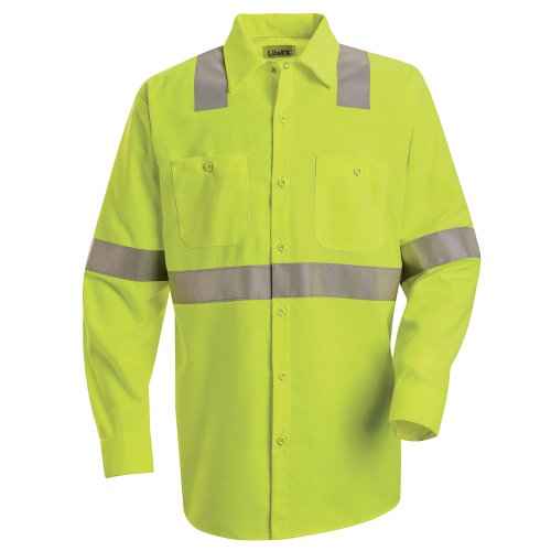 Red Kap Men's Flourescent Yellow Green Hi Visibility Class 2 Level 1 Work Shirt
