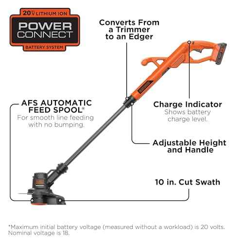 BLACK+DECKER 20V MAX String Trimmer Edger Cordless, 10-Inch Electric Weed Wacker with Automatic Feed Spool Kit (LST201)