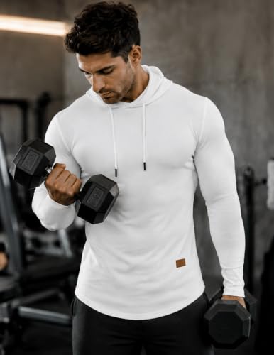 Men's Fleece Hoodie Sweatshirt - Large White Athletic Pullover