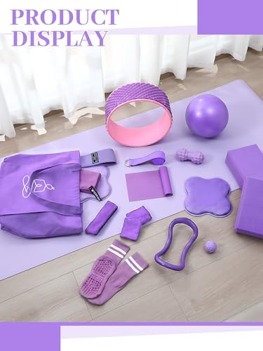 Purple Yoga Starter Kit for Women - 17-Piece Pilates & Fitness Equipment Set