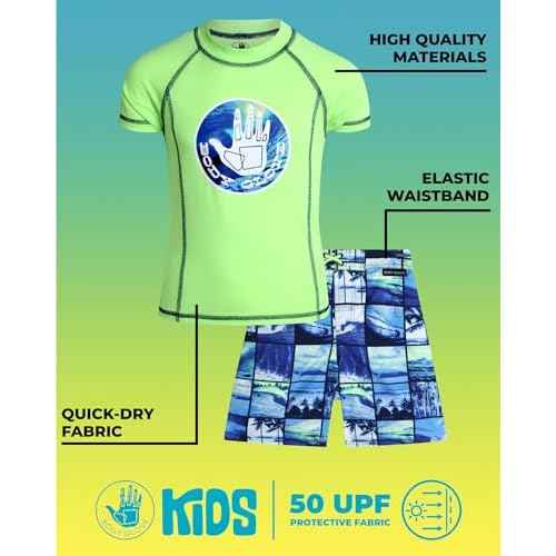 Body Glove Boys Swim Set - Boys Swim Trunks with Rash Guard UPF50+ 2 Piece Bathing Suits with Shorts Swimsuit Set (Size 4-12)