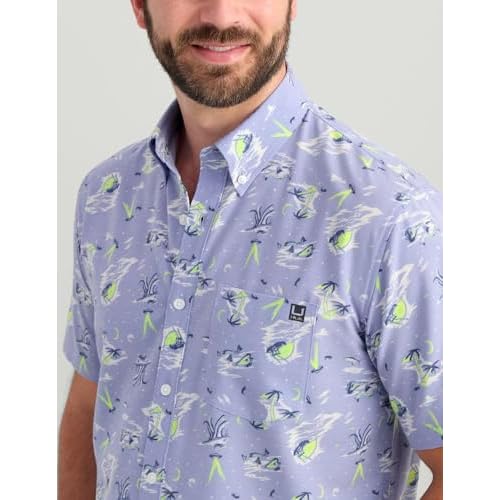 HUK Mens H1500212 Athletic-button-down-shirts, Lightning Sky Space Palm, XL US