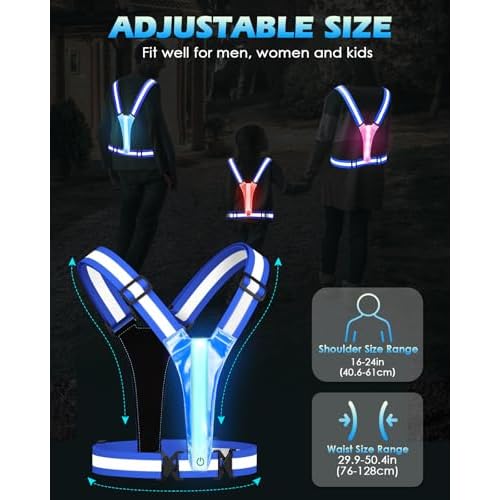 LED Reflective Running Vest with Phone Holder, Rechargeable 5 Colors Light Up Running Lights for Runners High Visibility Night Safety Gear, Adjustable for Men and Women