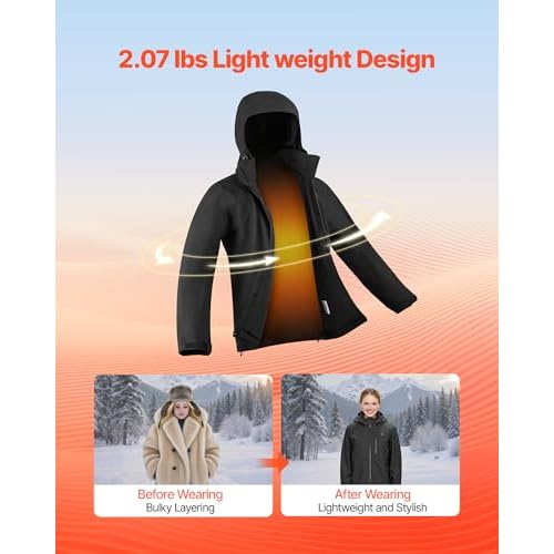 VEVOR Heated Jacket with 7.4V Battery Pack, Windproof and Waterproof Lightweight Heating Coat