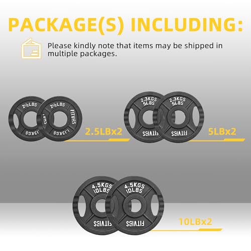 Fitvids Olympic Cast Iron 2-Inch Weight Plate for Strength Training & Weightlifting, Multiple Weights Available