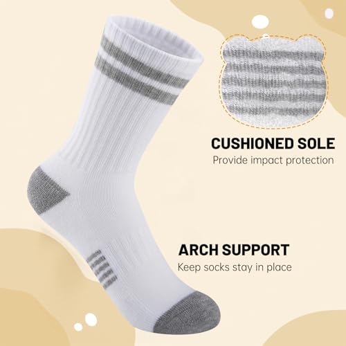 10 Pairs Boys Athletic Crew Socks 4-6 6-8 8-10 Years White - Half Cushioned