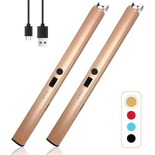 2 PCS Candle Lighter,Windproof Flameless Electric Lighter with LED Power Display £¦ Safety Switch, Upgraded Plasma USB Rechargeable Lighters for Birthday Camping BBQ (Champagne Gold)