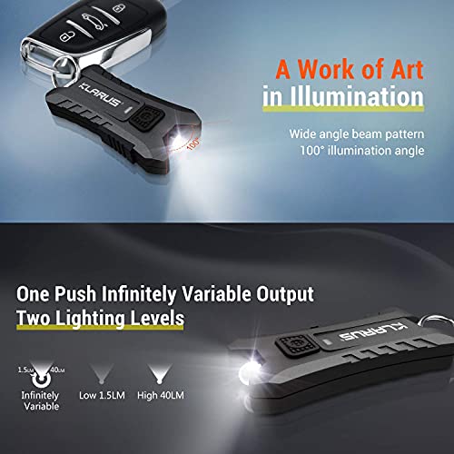 Mini LED Keychain Flashlight - Rechargeable, 40 Lumens, Black