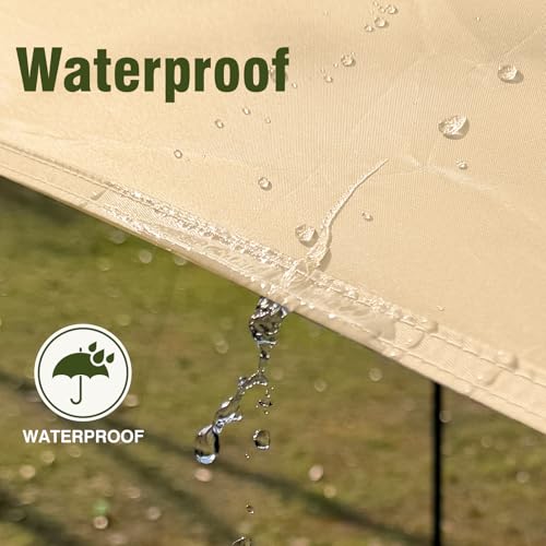 Gold Waterproof Camping Tarp Hammock Rain Fly 14.7x14.7ft with Poles - Multifunctional Tent Shelter