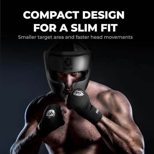 Black Boxing Headgear with Adjustable Fit for MMA Muay Thai Kickboxing - Standard