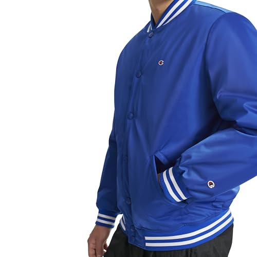 Champion mens Logo Striped-trim Varsity Jacket