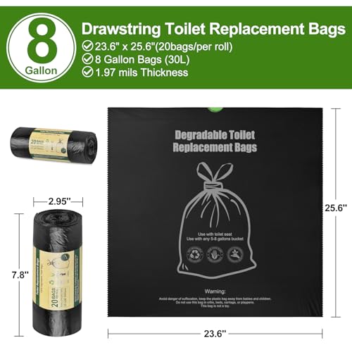 BLIKA Camping Toilet Bags Eco Absorbent Gel Set, Drawstring Portable Toilet Bags with Gel, 8 Gallon (30L) Heavy Duty 1.97 Mil, Toilet Replacement Bag with Toilet Powder for Camping Outdoor Hiking