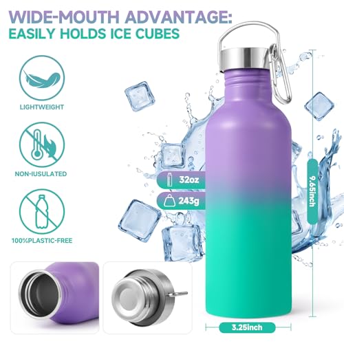 Uninsulated 32oz Stainless Steel Water Bottle with Handle - Purple Green