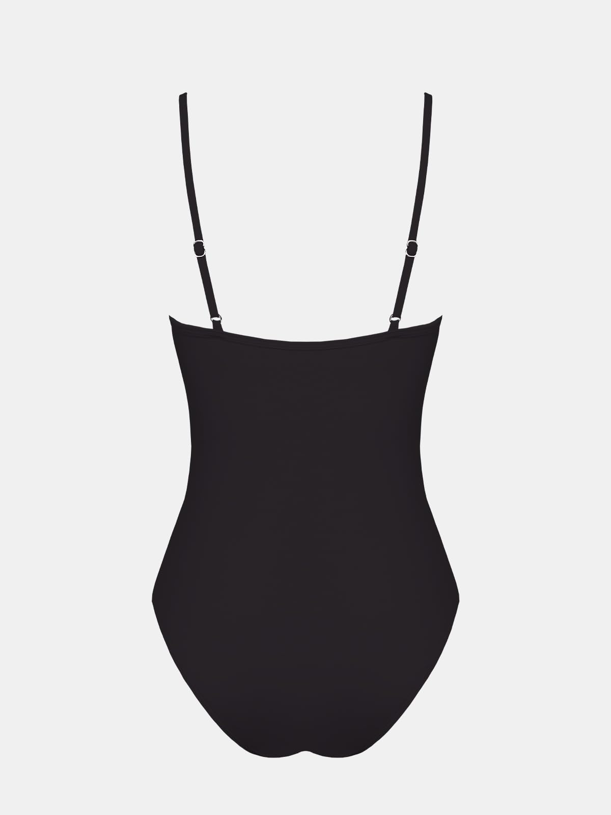 CUPSHE Women's One Piece Swimsuit Deep V Wire Push Up Bathing Suit Tummy Control Retro Slimming Swimwear Ruched, M Black