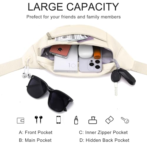 Apricot Cross Body Bag for Women Large Fanny Pack with 4 Zippered Compartments