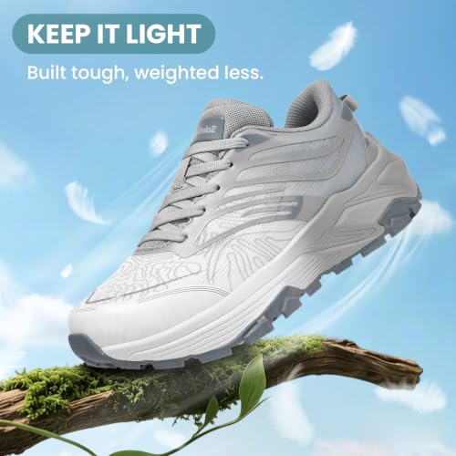 Women's Lightweight Hiking Shoes White Grey Size 7 Outdoor Walking Sneakers