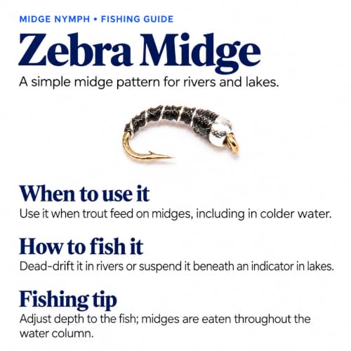 Assorted Zebra Midge Flies for Fly Fishing - Hook Size 18-22, 12 Pack