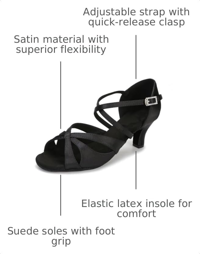 Bulunka Women's Ballroom Salsa Latin Dance Shoes - Black, 2.5-inch Heel