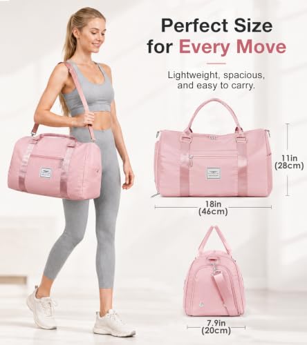 Women's Pink Gym Tote Duffle Bag with Wet Pocket & Shoe Compartment - Travel & Workout