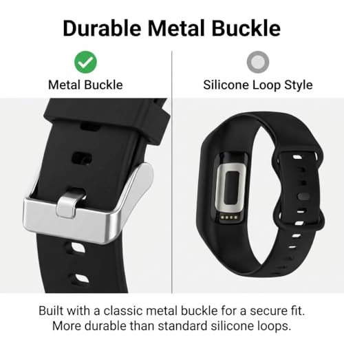 Black One-Piece Silicone Fitness Tracker Band for Fitbit Charge 3-6 with Metal Buckle
