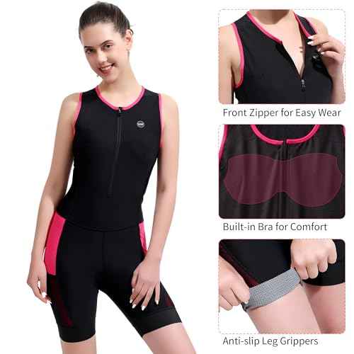 Women's Triathlon Suit Padded Sleeveless Skinsuit One Piece Quick-Dry Trisuit for Runing Swimming Cycling