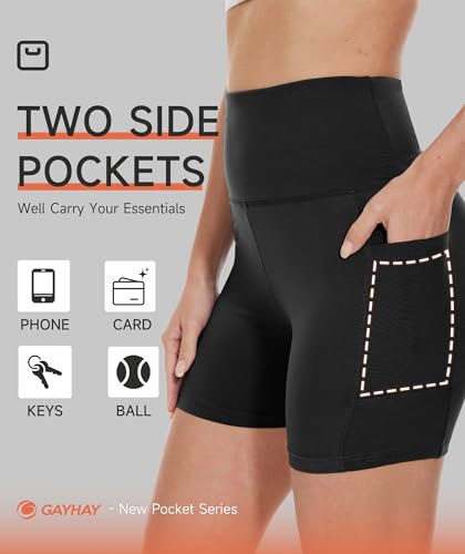 Women's Pockets Biker Shorts - 5 Inch Navy Blue Spandex Workout Yoga