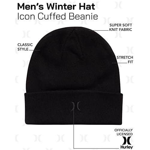 Hurley Men's Winter Hat - Icon Knit Cuffed Beanie for Men - Skull Caps for Men
