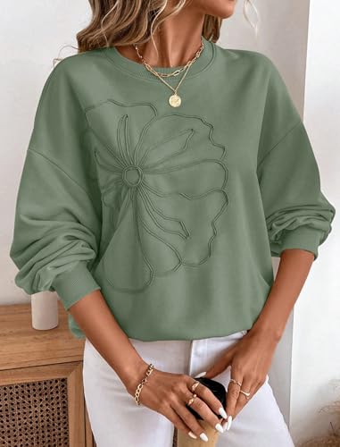 Green Oversized Crewneck Sweatshirt for Women - Large